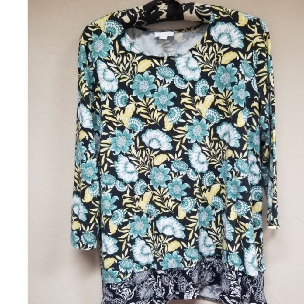 J. Jill Paisley Green Tiered Hem Tunic Blouse Sz XS
